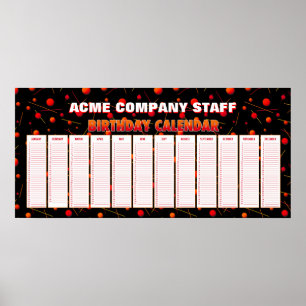 Flying Spheres Perpetual Birthday Calendar Poster