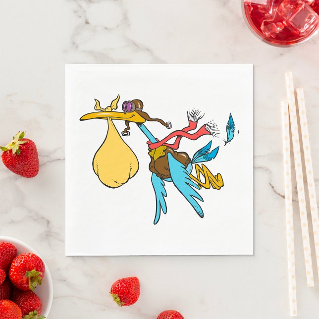 Flying Stork Cartoon mit Goggles und Baby Bundle Serviette (Von Creator hochgeladen)