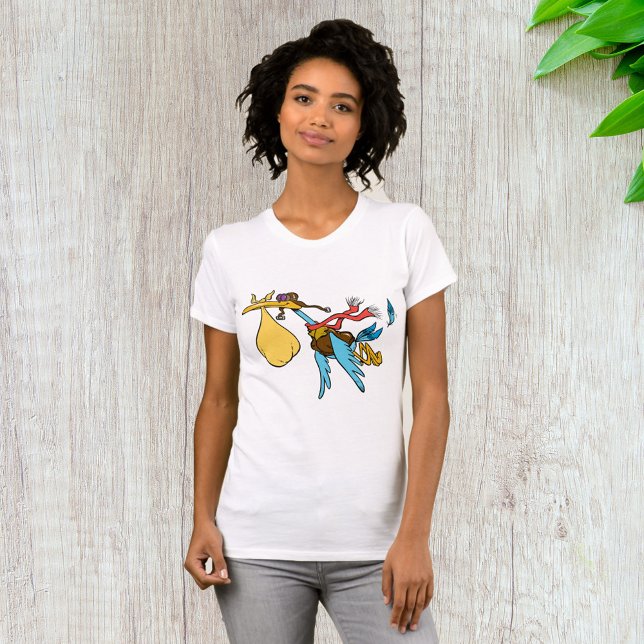 Flying Stork Cartoon mit Goggles und Baby Bundle T-Shirt (Von Creator hochgeladen)
