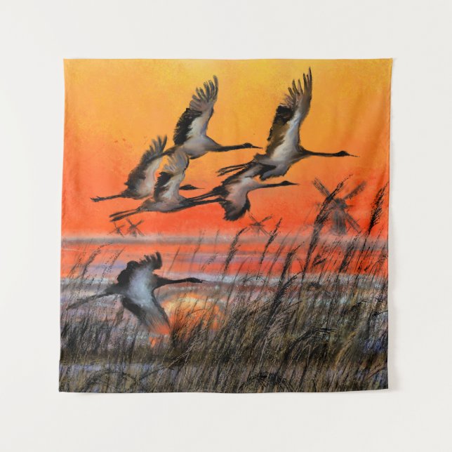 Flying Sunset Birds Tapestry Wandteppich (Vorderseite)