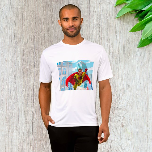 Flying Superhero Comic Style Red and Yellow Held T-Shirt (Von Creator hochgeladen)