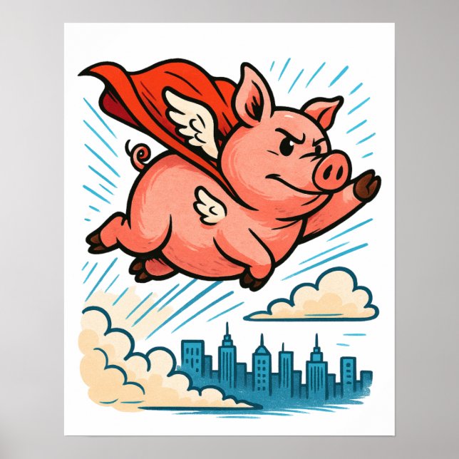 Flying Superhero Pig Poster (Vorne)