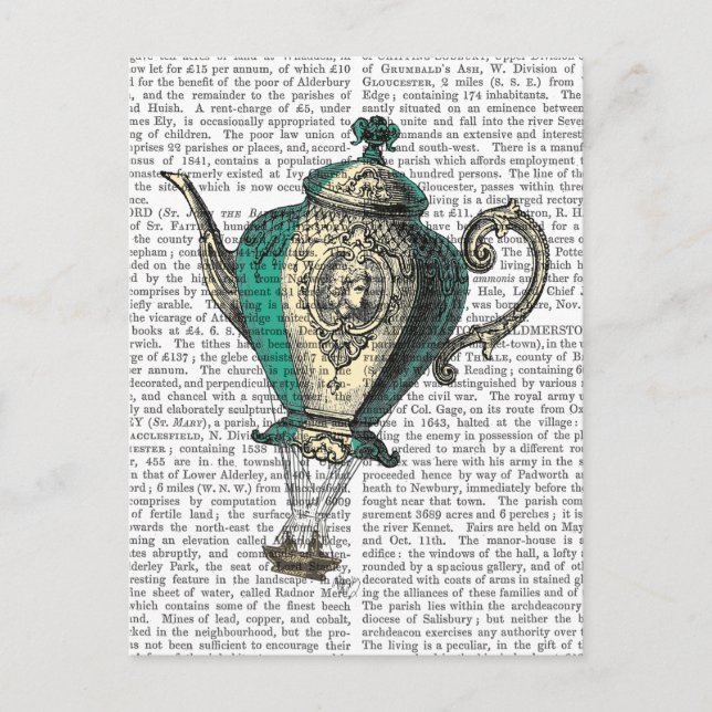 Flying Teapot 1 Grün und Gelb Postkarte (Vorderseite)