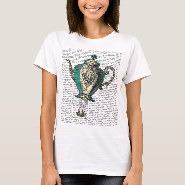 Flying Teapot 1 Grün und Gelb T-Shirt (Vorderseite)