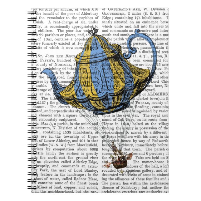Flying Teapot 3 Blau und Gelb Notizblock (Vorderseite)