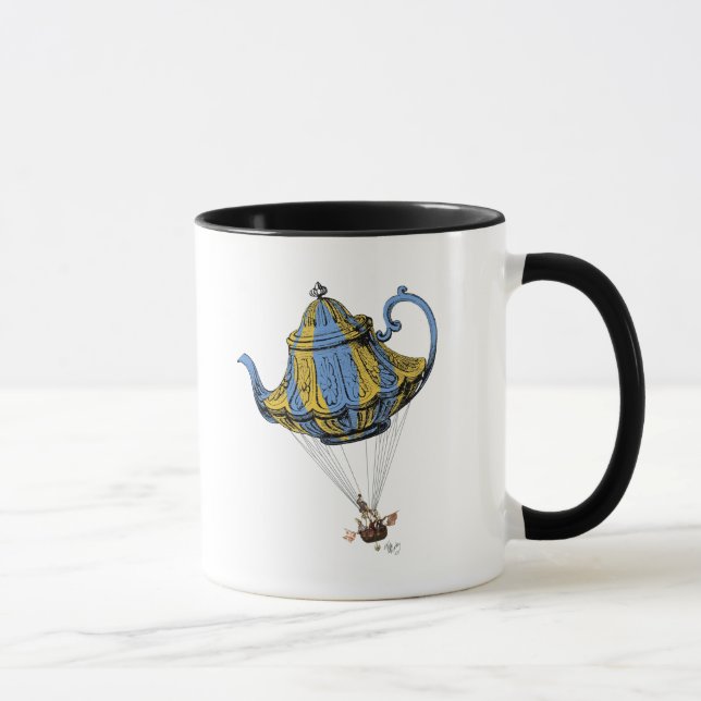 Flying Teapot 3 Blau und Gelb Tasse (Rechts)