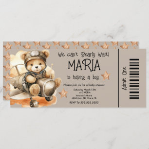 Flying Teddy Bear Baby Shower Ticket Party Einladung