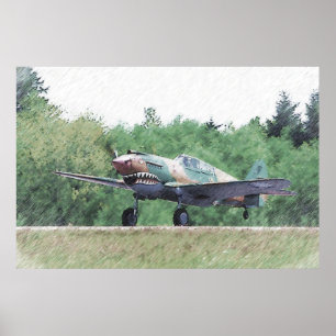 Flying Tiger - P-40 Zeichnend Poster