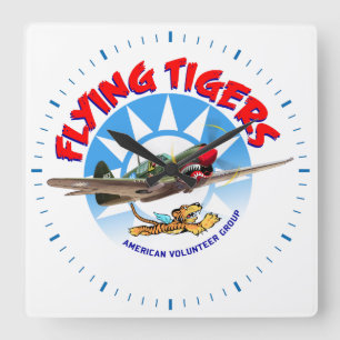 Flying Tigers Quadratische Wanduhr