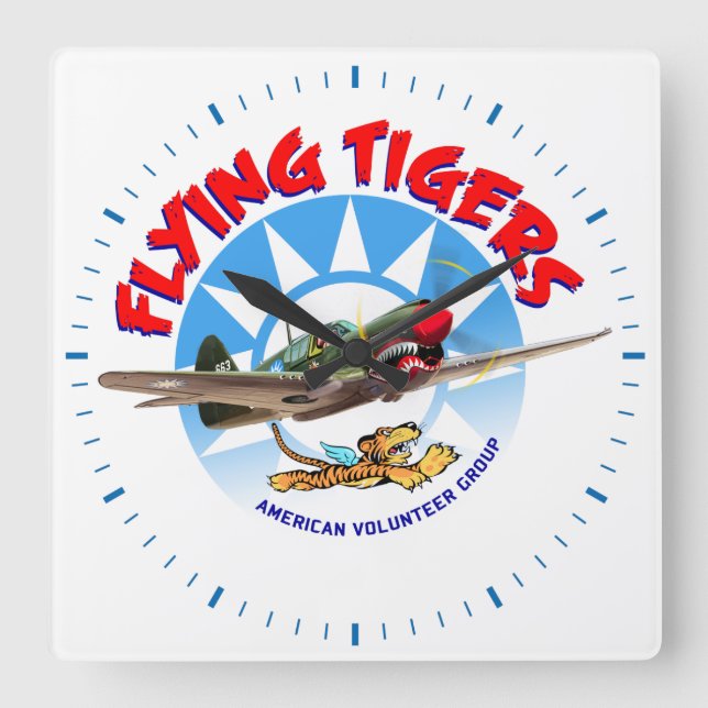 Flying Tigers Quadratische Wanduhr (Vorderseite)
