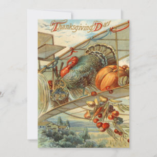 Flying Turkey Airplane Pumpkin Apple Pear Corn Feiertagskarte