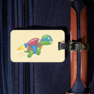 Flying Turtle mit einem Red Jetpack Gelb Gepäckanhänger