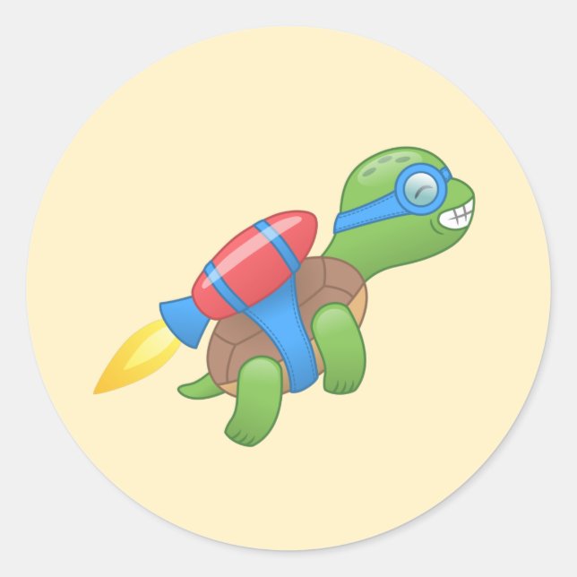 Flying Turtle mit einem Red Jetpack Gelb Runder Aufkleber (Vorderseite)