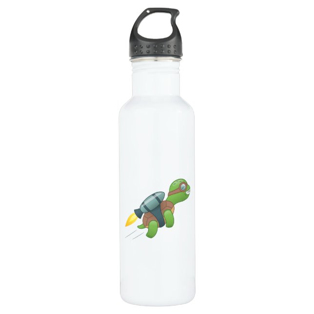 Flying Turtle mit Jetpack Edelstahlflasche (Vorderseite)
