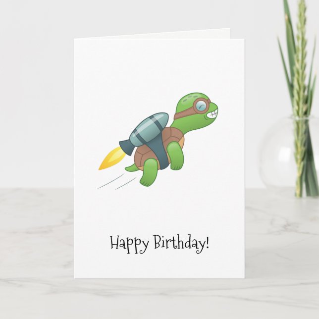 Flying Turtle mit Jetpack Geburtstag Karte (Vorderseite)