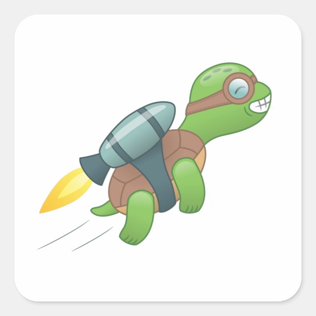 Flying Turtle mit Jetpack Quadratischer Aufkleber (Vorderseite)