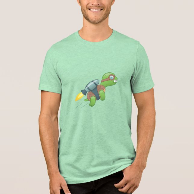 Flying Turtle mit Jetpack Tri-Blend Shirt (Vorderseite)