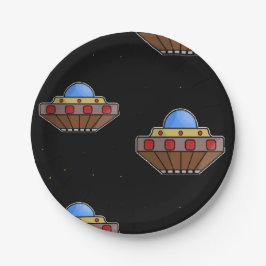 Flying ufo in schwarz pappteller