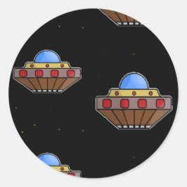 Flying ufo in schwarz runder aufkleber