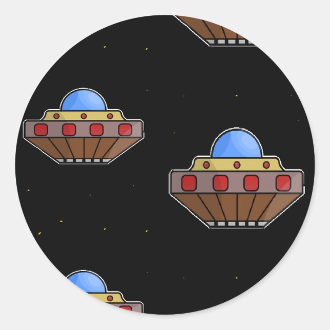 Flying ufo in schwarz runder aufkleber (Vorderseite)