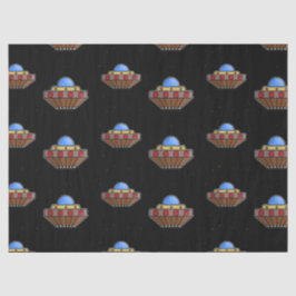 Flying ufo in schwarz seidenpapier