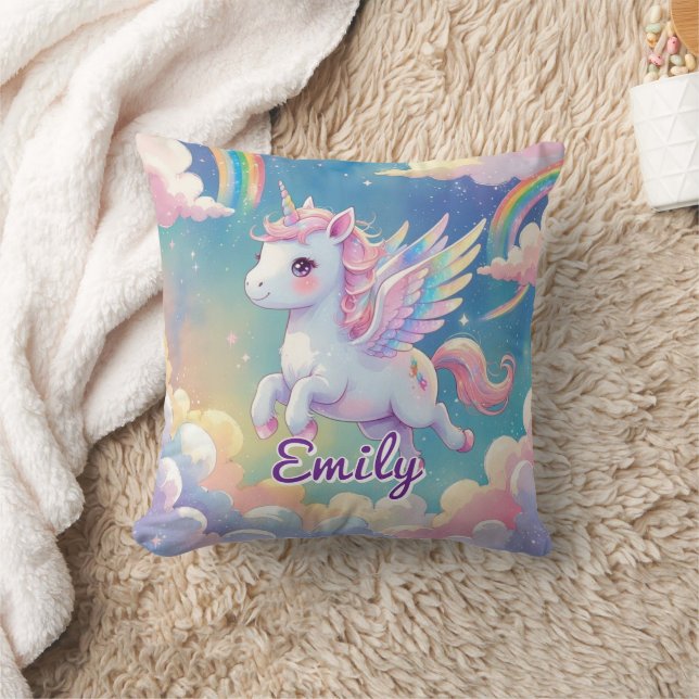 Flying Unicorn Rainbow Wings - bearbeitbarer Name Kissen (Decke)