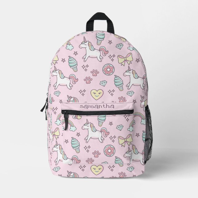Flying Unicorns Rainbows Kawaii Pink ID381 Bedruckter Rucksack (Vorderseite)