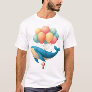 Flying Whale mit Pastel Balloons Kunst T-Shirt