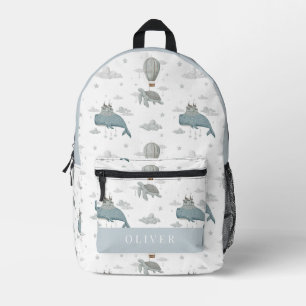 Flying Whale & Sea Turtle Hot Air Ballon Blue Bedruckter Rucksack