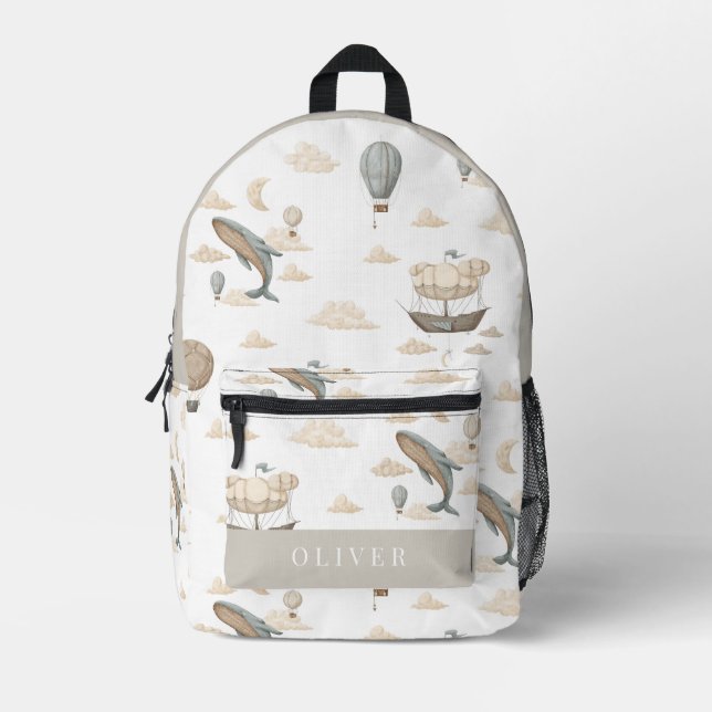 Flying Whale Ship Hot Air Ballon Beige Bedruckter Rucksack (Vorderseite)