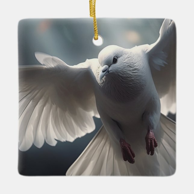 Flying White Peace Dove Keramikornament (Vorderseite)