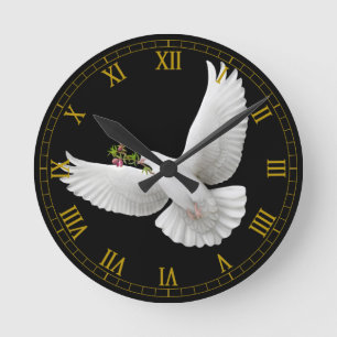 Flying White Peace Dove Wall Clock Runde Wanduhr