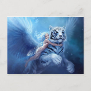 Flying White Tiger with Angel Postkarte