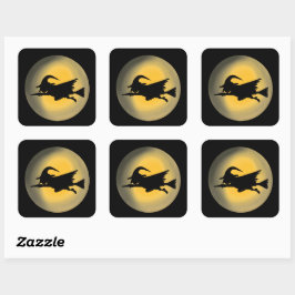 Flying Wicked Hexe-Silhouette Quadratischer Aufkleber