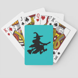 Flying Witch Black on Teal Spielkarten