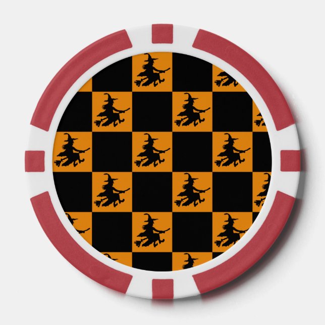 Flying Witch Black & Orange Checkered Poker Chips (Vorderseite)