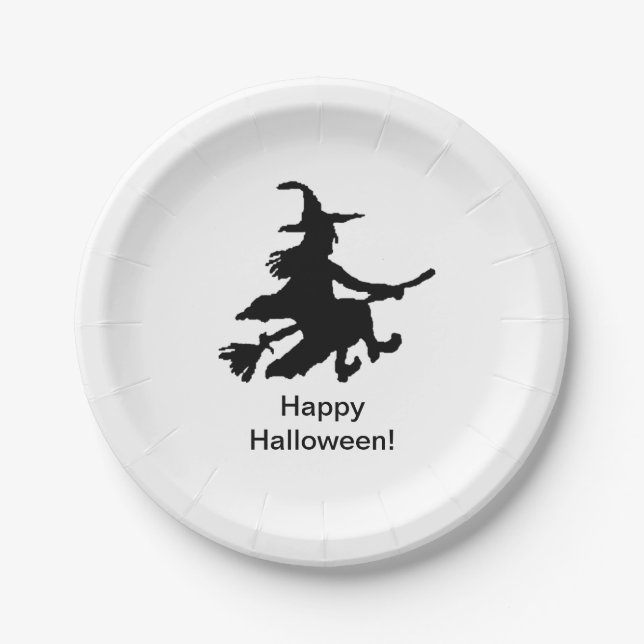 Flying Witch - Frohes Halloween - Pappteller (Vorderseite)
