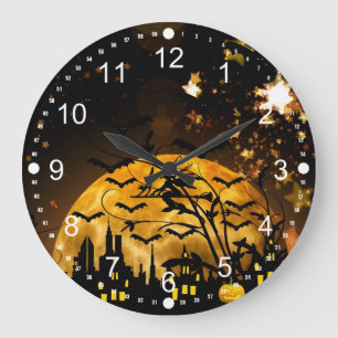 Flying Witch Harvest Moon Bats Halloween Gifts Große Wanduhr