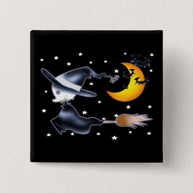 Flying Witch on Halloween Night Button (Vorderseite)