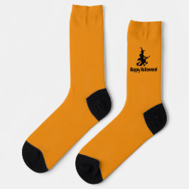 Flying Witch on Orange - Happy Halloween - Socks Socken