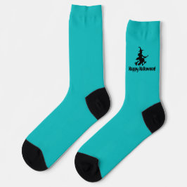 Flying Witch on Teal - Happy Halloween - Socks Socken