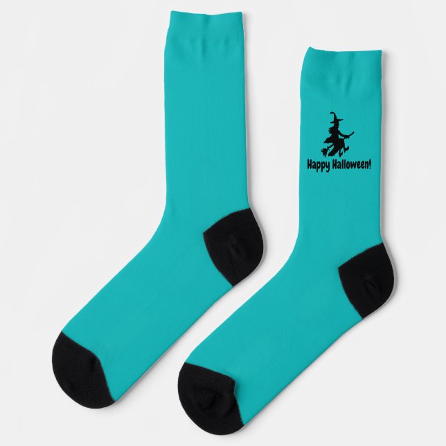 Flying Witch on Teal - Happy Halloween -  Socks Socken (Linkes Detail)