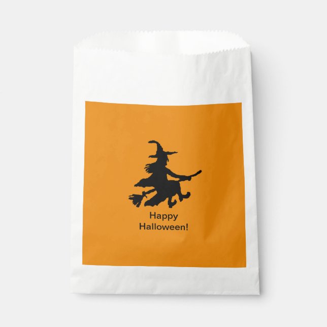 Flying Witch - Orange -Happy Halloween - Favor Bag Geschenktütchen (Vorderseite)