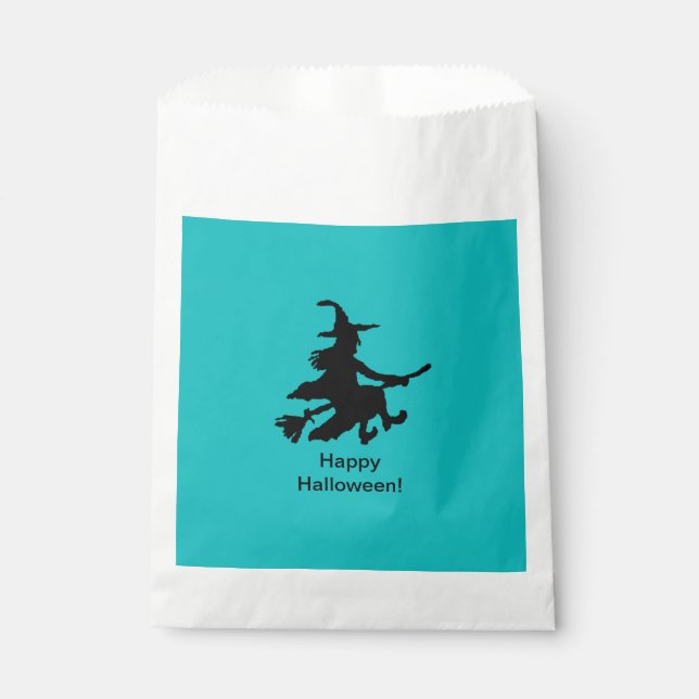 Flying Witch - Teal - Happy Halloween - Favor Bag Geschenktütchen (Vorderseite)