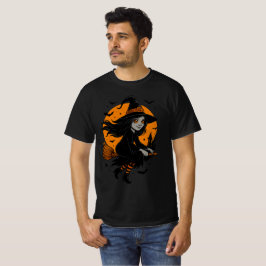 Flying Witch with Orange Moon Art T-Shirt