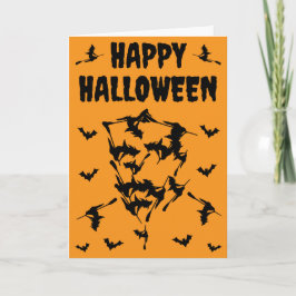 Flying Witches Halloween Skull Bats Silhouette  Karte
