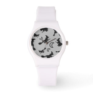 Flying witter zwischen Halbmond zu Halloween-Nacht Armbanduhr