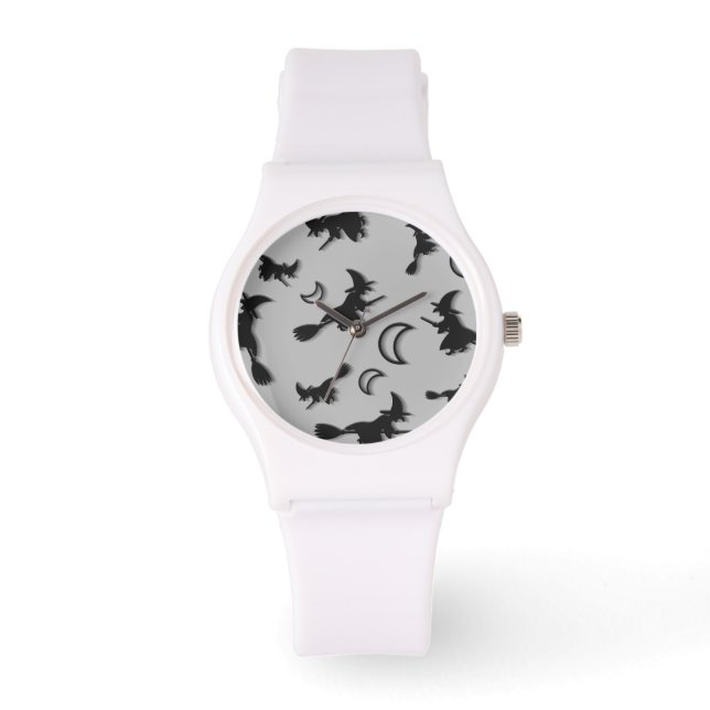 Flying witter zwischen Halbmond zu Halloween-Nacht Armbanduhr (Vorderseite)