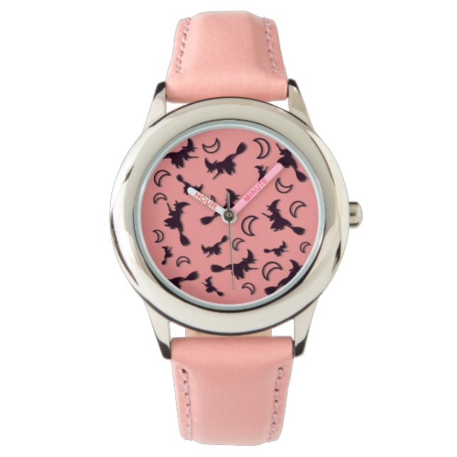 Flying witter zwischen Halbmond zu Halloween-Nacht Armbanduhr (Vorderseite)