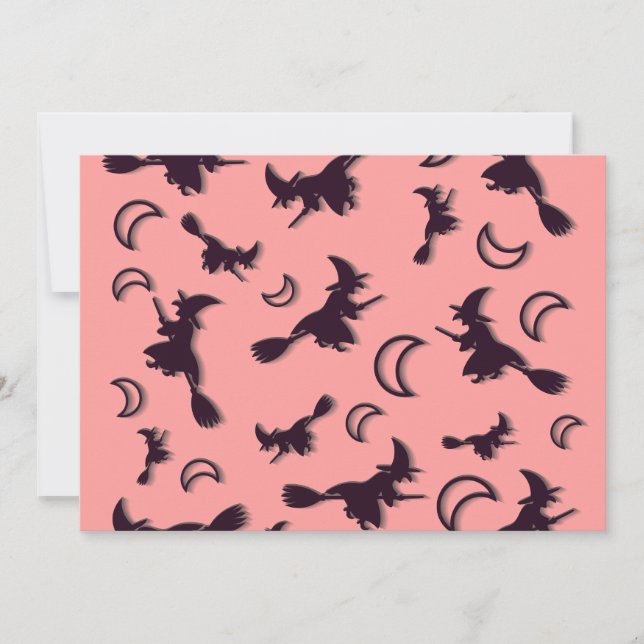 Flying witter zwischen Halbmond zu Halloween-Nacht Einladung (Vorderseite)